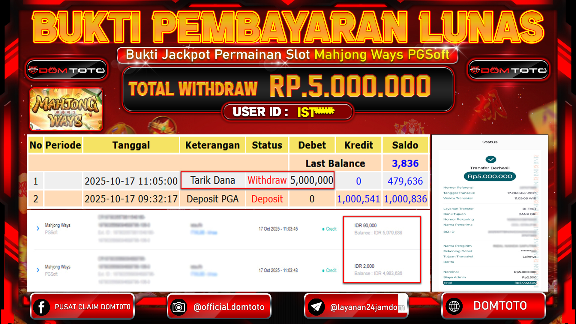 JACKPOT Slot Mahjong Ways PG Soft 17 OKTOBER 2025